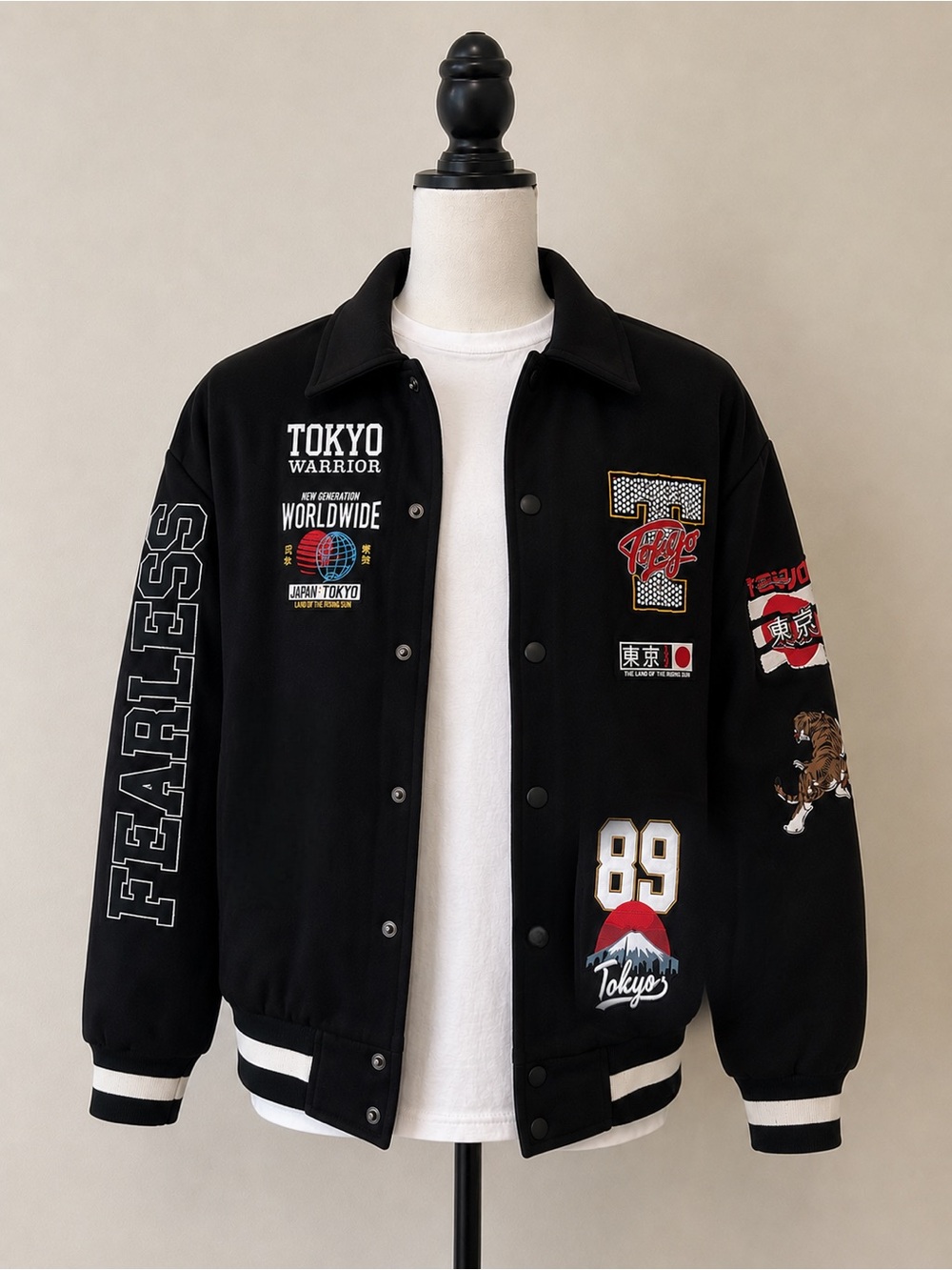 Black Tokyo Patchwork Varsity Jacket